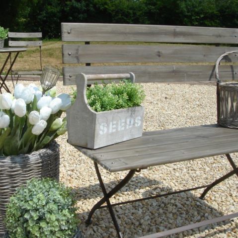 Natural wood garden bench | Bliss and Bloom
